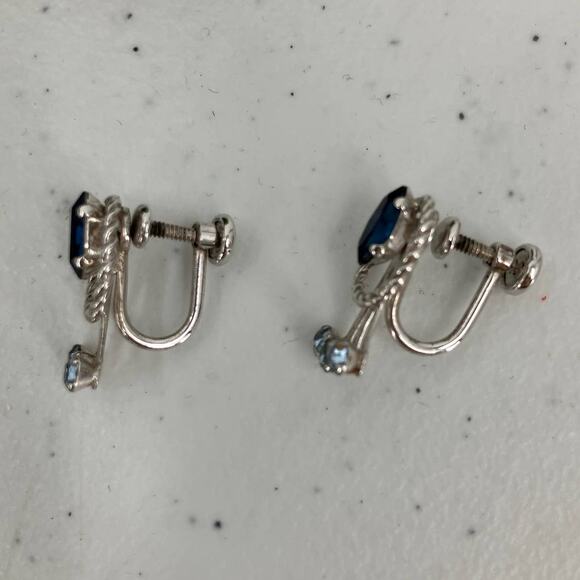Vintage Van Dell Sterling Silver Blue Rhinestone Pendant Screw Post Earring Set - Picture 6 of 6